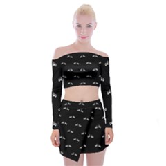 Black And White Boxing Motif Pattern Off Shoulder Top With Mini Skirt Set by dflcprintsclothing