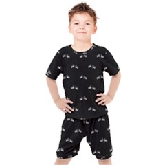 Black And White Boxing Motif Pattern Kids  Tee And Shorts Set by dflcprintsclothing