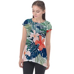 Tropical Flowers Cap Sleeve High Low Top by goljakoff