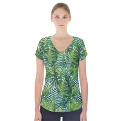 Green Leaves Short Sleeve Front Detail Top by goljakoff