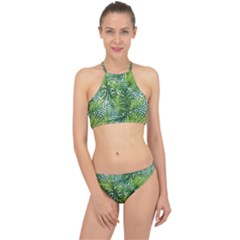 Green Leaves Racer Front Bikini Set by goljakoff