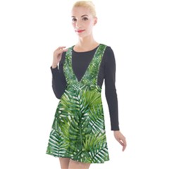 Green Leaves Plunge Pinafore Velour Dress by goljakoff