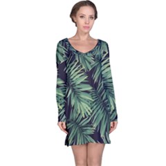 Green Palm Leaves Long Sleeve Nightdress by goljakoff