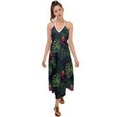 Tropical Flowers Halter Tie Back Dress  by goljakoff