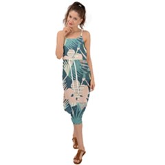 Abstract Flowers Waist Tie Cover Up Chiffon Dress