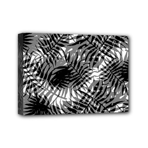 Tropical Leafs Pattern, Black And White Jungle Theme Mini Canvas 7  X 5  (stretched)