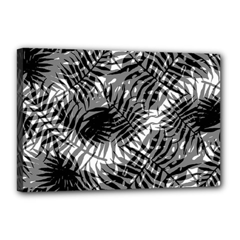 Tropical Leafs Pattern, Black And White Jungle Theme Canvas 18  X 12  (stretched) by Casemiro