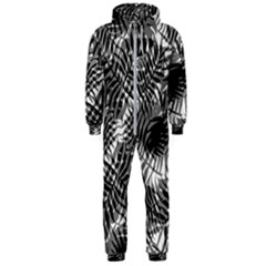 Tropical Leafs Pattern, Black And White Jungle Theme Hooded Jumpsuit (men) 