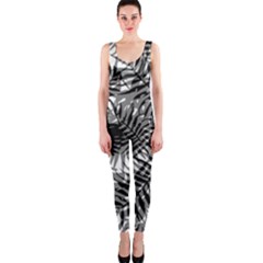 Tropical Leafs Pattern, Black And White Jungle Theme One Piece Catsuit by Casemiro