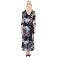 Tropical Leafs Pattern, Black And White Jungle Theme Quarter Sleeve Wrap Maxi Dress by Casemiro