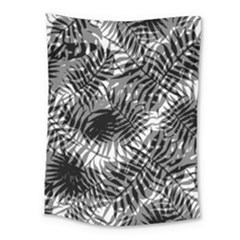 Tropical Leafs Pattern, Black And White Jungle Theme Medium Tapestry by Casemiro
