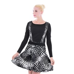 Tropical Leafs Pattern, Black And White Jungle Theme Suspender Skater Skirt by Casemiro