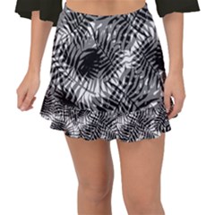 Tropical Leafs Pattern, Black And White Jungle Theme Fishtail Mini Chiffon Skirt by Casemiro