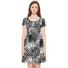 Tropical Leafs Pattern, Black And White Jungle Theme Inside Out Cap Sleeve Dress by Casemiro