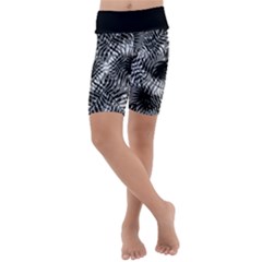 Tropical Leafs Pattern, Black And White Jungle Theme Kids  Lightweight Velour Cropped Yoga Leggings