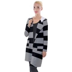 Striped Black And Grey Colors Pattern, Silver Geometric Lines Hooded Pocket Cardigan by Casemiro