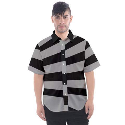 Striped Black And Grey Colors Pattern, Silver Geometric Lines Men s Short Sleeve Shirt by Casemiro