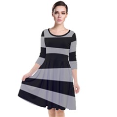 Striped Black And Grey Colors Pattern, Silver Geometric Lines Quarter Sleeve Waist Band Dress by Casemiro