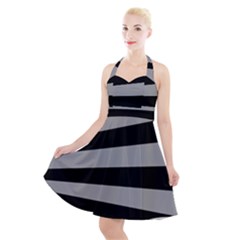 Striped Black And Grey Colors Pattern, Silver Geometric Lines Halter Party Swing Dress  by Casemiro