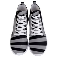 Striped Black And Grey Colors Pattern, Silver Geometric Lines Men s Lightweight High Top Sneakers by Casemiro