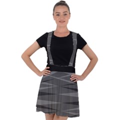 Abstract Geometric Pattern, Silver, Grey And Black Colors Velvet Suspender Skater Skirt by Casemiro