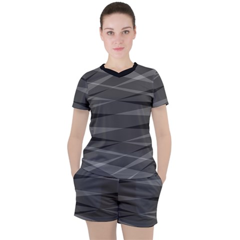 Abstract Geometric Pattern, Silver, Grey And Black Colors Women s Tee And Shorts Set by Casemiro