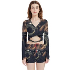 Creative Undercover Selfie Velvet Wrap Crop Top And Shorts Set by dflcprintsclothing