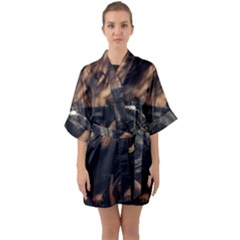Creative Undercover Selfie Half Sleeve Satin Kimono  by dflcprintsclothing