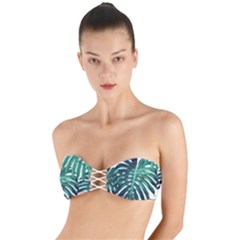 Green Monstera Leaf Twist Bandeau Bikini Top by goljakoff