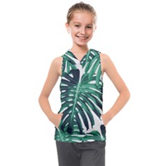 Green Monstera Leaf Kids  Sleeveless Hoodie