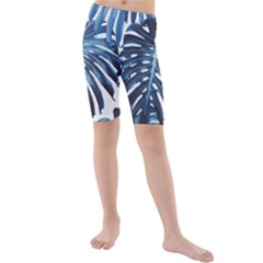 Blue Monstera Leaf Kids  Mid Length Swim Shorts by goljakoff