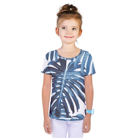 Blue Monstera Leaf Kids  One Piece Tee by goljakoff