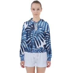 Blue Monstera Leaf Women s Tie Up Sweat by goljakoff