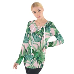 Green Leaves On Pink Tie Up Tee by goljakoff