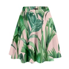 Green Leaves On Pink High Waist Skirt by goljakoff