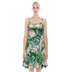 Green Leaves On Pink Spaghetti Strap Velvet Dress by goljakoff