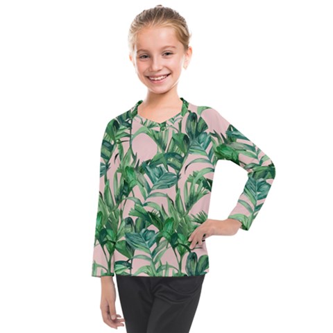 Green Leaves On Pink Kids  Long Mesh Tee by goljakoff