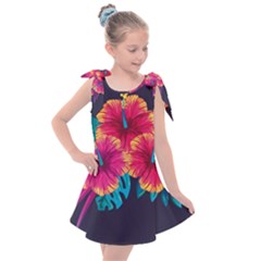 Neon Flowers Kids  Tie Up Tunic Dress