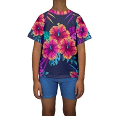 Neon Flowers Kids  Short Sleeve Swimwear by goljakoff