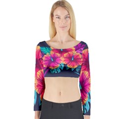 Neon Flowers Long Sleeve Crop Top