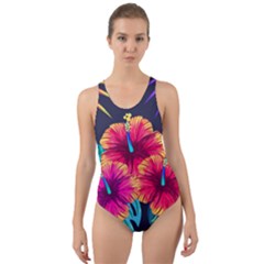 Neon Flowers Cut-out Back One Piece Swimsuit by goljakoff