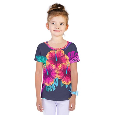 Neon Flowers Kids  One Piece Tee by goljakoff