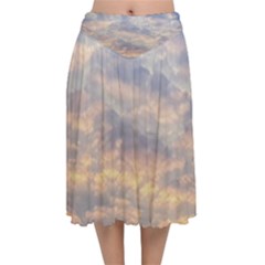 Cloudscape Photo Print Velvet Flared Midi Skirt