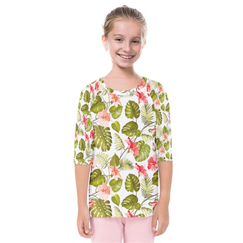 Tropical Flowers Kids  Quarter Sleeve Raglan Tee by goljakoff