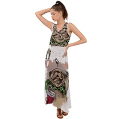 Pug Lover Coffee V-neck Chiffon Maxi Dress