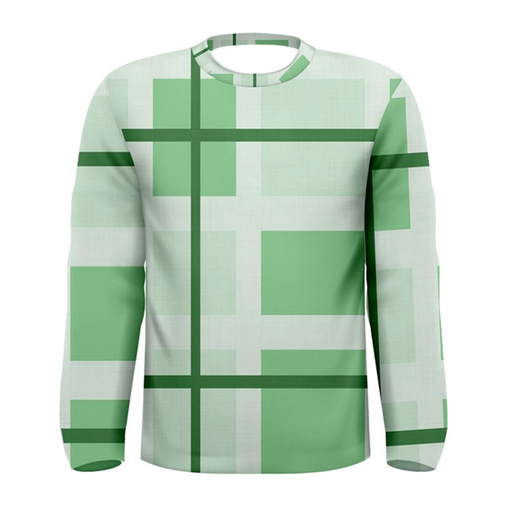 Abstract Green Squares Men s Long Sleeve Tee