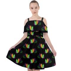 Digital Flowers Cut Out Shoulders Chiffon Dress by Sparkle