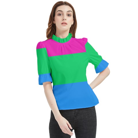 Polysexual Pride Flag Lgbtq Frill Neck Blouse by lgbtnation