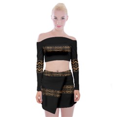 Luxury Ornate Minimal Style Dark Print Off Shoulder Top With Mini Skirt Set by dflcprintsclothing