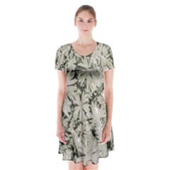 Pale Tropical Floral Print Pattern Short Sleeve V-neck Flare Dress by dflcprintsclothing